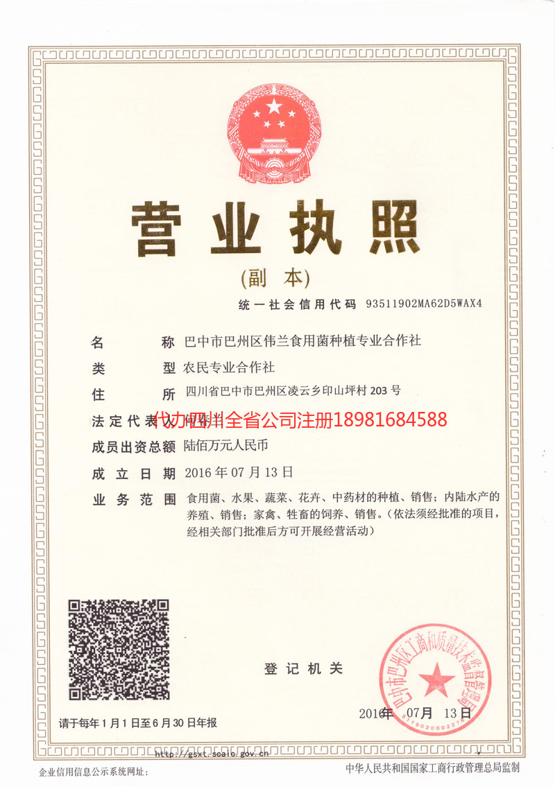 张掖张掖伟兰食用菌种植专业合作社